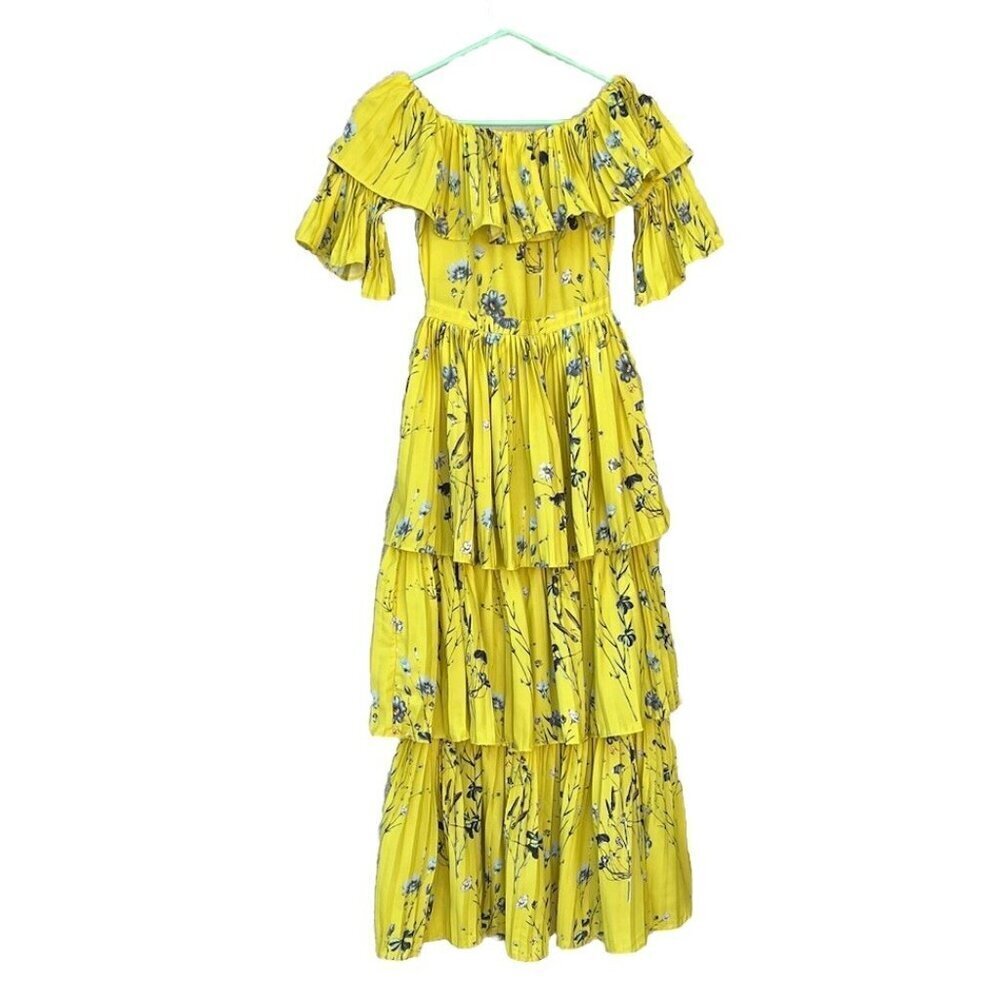 Few moda Women's Yellow Floral Off the Shoulder Pleated Maxi Dress Size S NWOT - Picture 2 of 16